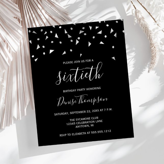Budget Svarta Silver 60:e Födelsedagsfest inbjudan (Skapare uppladdad)