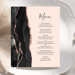 Budget Svarte Ro Guld Agate  Bröllop Menu<br><div class="desc">Den moderna bröllopsinbjudan från elegantens lämnat kant har en svart vattenfärgad agat gräns som trimmas med faux ro guld glitter. Anpassadet kombinerar svart handskriftsskript och kapslad typsnitt på  rosa. Den omvända sidan har en matchande svartvit och ro guld-agate-design.</div>