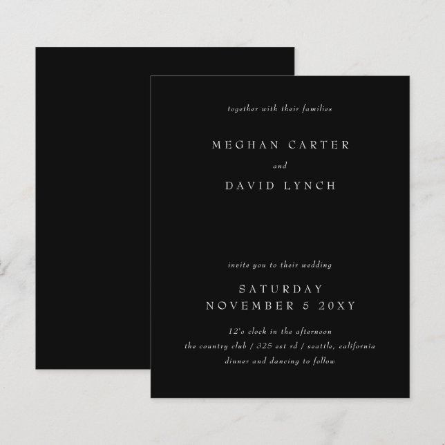 Budget Svartvit bröllopsinbjudan (Fram/baksida)