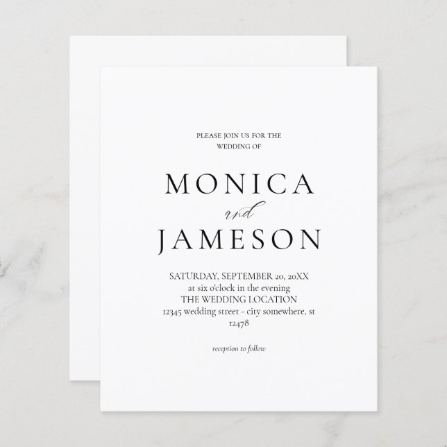 Budget Svartvit modern Bröllop 2 V (Fram/baksida)