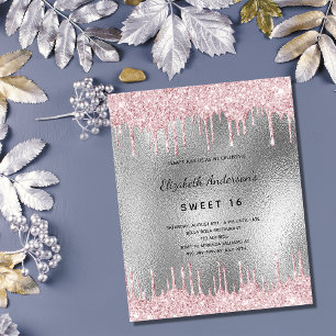 Budget Sverige 16 silver glitter rosa inbjudan