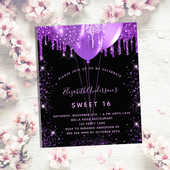 Budget Sweet 16 Black lila glitter ballonger (Skapare uppladdad)