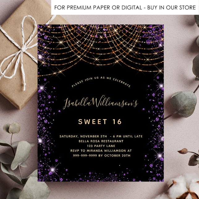Budget Sweet 16 Black lila glitter Stoft guld (Skapare uppladdad)