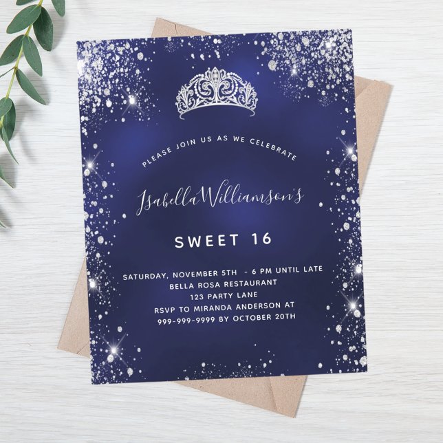 Budget Sweet 16 Blue silver tiara-inbjudan (Skapare uppladdad)