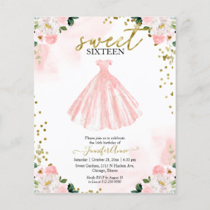 Budget Sweet 16 Blush Blommig Rosa Klänning Inbjud