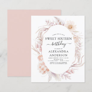 Budget Sweet 16 Boho Dammrosa Blommig Födelsedag