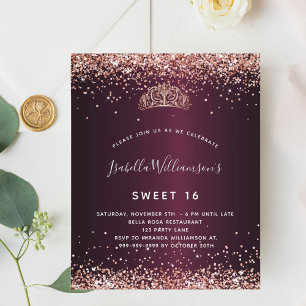Budget Sweet 16 burgundy ro guld tiara