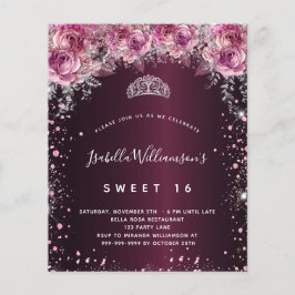 Budget Sweet 16 burgundy rosa glitter blommigt tia