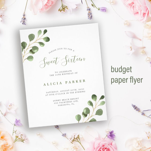 Budget Sweet 16 enkel födelsedagsfest inbjudan Flygblad (Skapare uppladdad)