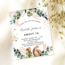 Budget Sweet 16 eucalyptus greenery glitter