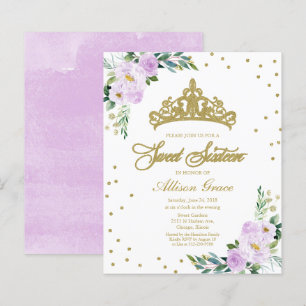 Budget Sweet 16 Inbjudan Tiara Lavendel Blommig