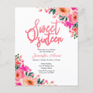 Budget Sweet 16 Inbjudningar Hetrosa Blommig