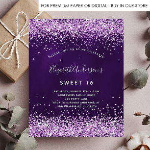 Budget Sweet 16 lila rosa glitter inbjudan