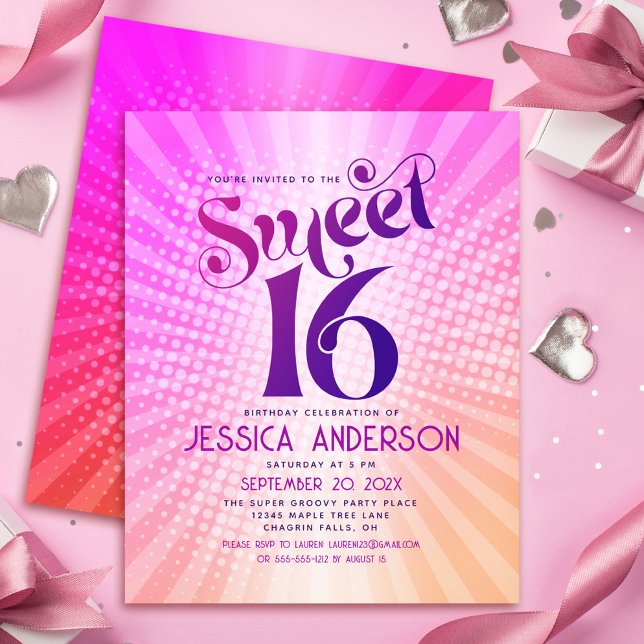 Budget Sweet 16 Mysig rosa orange gradient inbjuda (Skapare uppladdad)