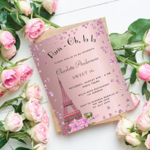 Budget Sweet 16 Paris  rosa Eiffel-inbjudan