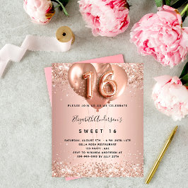 Budget Sweet 16 ro guld-ballonger inbjudan