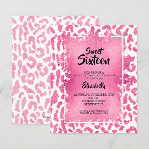 Budget Sweet 16 Rosa Leopard Födelsedagsinbjudning