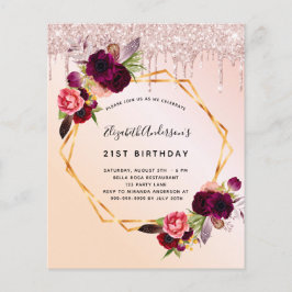 Budget Sweet 16 roséguld glitter blomma geometrisk