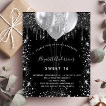 Budget Sweet 16 svarta silver-ballonger