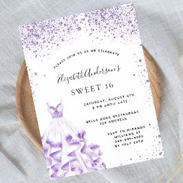 Budget Sweet 16 violet vit klänningsinbjudan