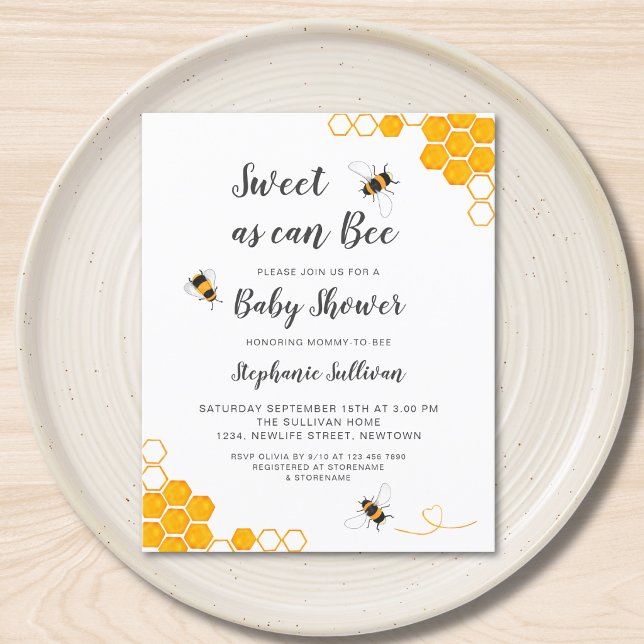 Budget Sweet As Can Bee Baby Shower Inbjudan (Skapare uppladdad)