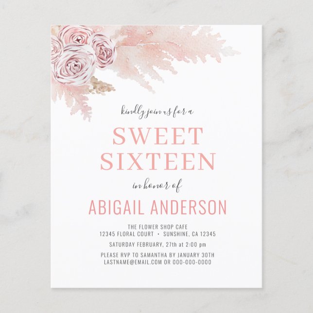 Budget Sweet sixteen Boho Chic Birthday-inbjudan Flygblad (Framsidan)