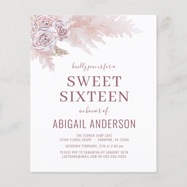 Budget Sweet sixteen Boho Chic Birthday-inbjudan Flygblad (Framsidan)