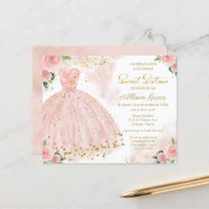 Budget Sweet Sixteen Inbjudan Guld Blush Klänning
