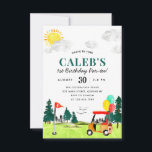 Budget Swing by Fore a Par-tee Kids Golf Birthday Anteckningskort<br><div class="desc">Cute Watercolor Swing by Fore Golf Boy Golfing Par-T Barn Birthday Investigation</div>