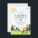 Budget Swing by Fore a Par-tee Kids Golf Birthday Anteckningskort<br><div class="desc">Cute Watercolor Swing by Fore Golf Boy Golfing Par-T Barn Birthday Investigation</div>