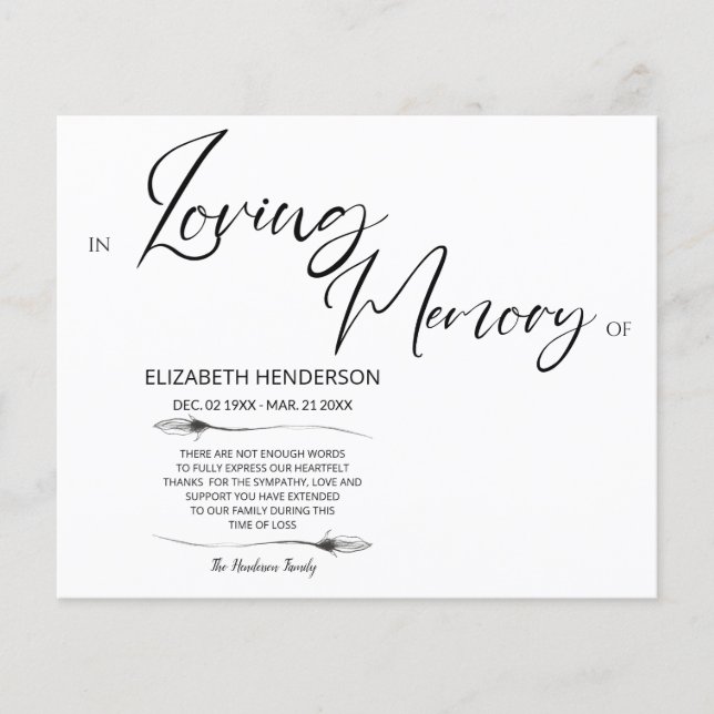 Budget Sympati Minne / Tack. Flygblad (Framsidan)