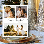 Budget tack 3 Photo Bröllop tackkort<br><div class="desc">Budget, Modern, minimalistisk personlig för 3 Photo Collage Elegant, skript Kärlek & tack, Bröllop Tack, prisvärt tunt kort med låg budget. Snyggt bröllop tackar dig för en mall med 3 foton på framsidan och 1 bild på baksidan. ***NOTERA! *** BUDGETEN PAPPER/FLYER ÄR PAPPER. *** UPPGRADERA PAPPRA FÖR EN THICKER-PAPPER. ***...</div>