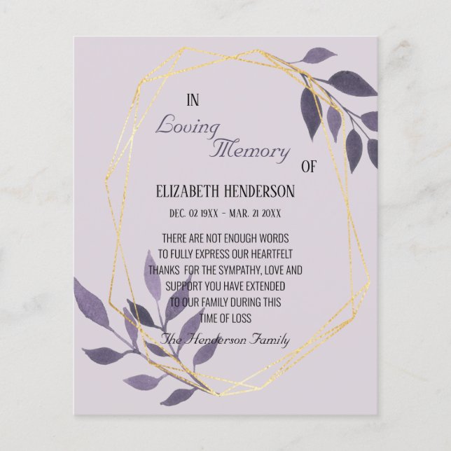 Budget/Tack du-kort i minnessympati. Flygblad (Framsidan)