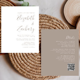Budget Taupe Script QR-kod Bröllopsinbjudan