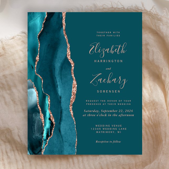Budget Teal Agate Rose Gold Wedding Invitation (Skapare uppladdad)
