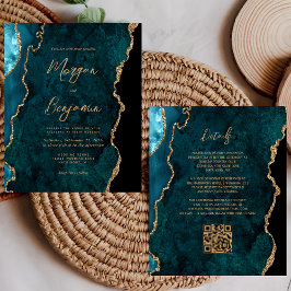 Budget Teal Agate Script QR Code Wedding bjudande 