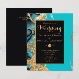 BUDGET Teal Aqua Guld Agate Wedding bjudande in