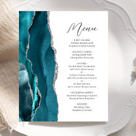 Budget Teal Blå Silver Agat Script Bröllopsmeny