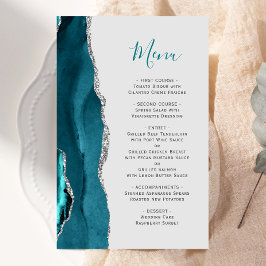 Budget Teal Blå Silver Agate Grå Bröllopsmeny