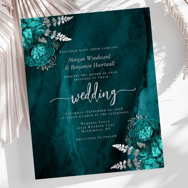 Budget Teal Blå Silver Blommig Bröllop (Skapare uppladdad)