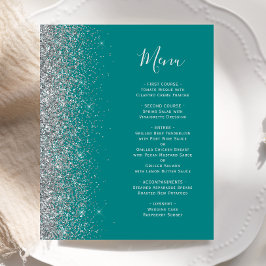 Budget Teal Blå Silver Glitter Kant Bröllopsmeny