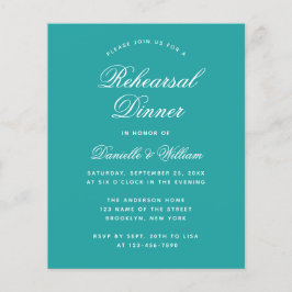 Budget Teal Blå Vit Övning Middag Inbjudan