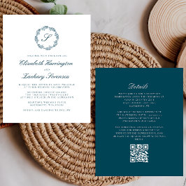 Budget Teal Blue Monogram WAN QR-kod Bröllop