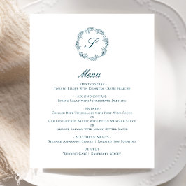 Budget Teal Blue Monogram WANAN Bröllop Menu