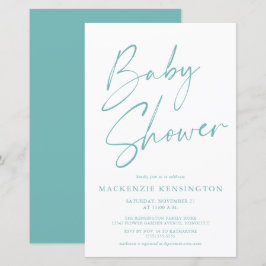 Budget Teal Blue Simple Script Baby Shower