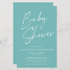 Budget Teal Blue Simple Script Baby Shower