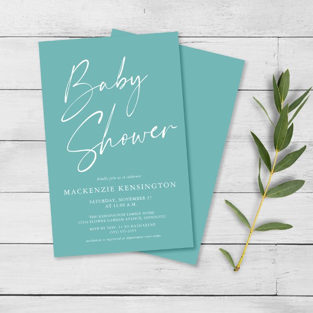Budget Teal Blue Simple Script Baby Shower FLYER (Skapare uppladdad)