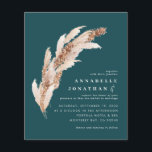 Budget teal boho pampas elegant bröllop inbjudan flygblad<br><div class="desc">Budgetera naturliga botaniska pampas gräsfärgerna och manusbröllop med utrymme för QR-kod. Modern insamling av trenddesign i contemporary om trend terracotta,  teal,  svart och naturlig beige färgväg.</div>