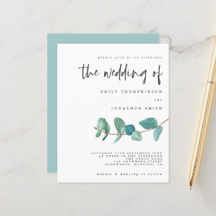Budget Teal Eucalyptus Minimal bröllopsinbjudan