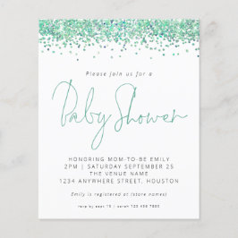 Budget Teal Glitter Baby Shower-inbjudan